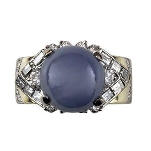 14K Yellow Gold Blue Star Sapphire & Diamond Ring Size 6.5  #21211